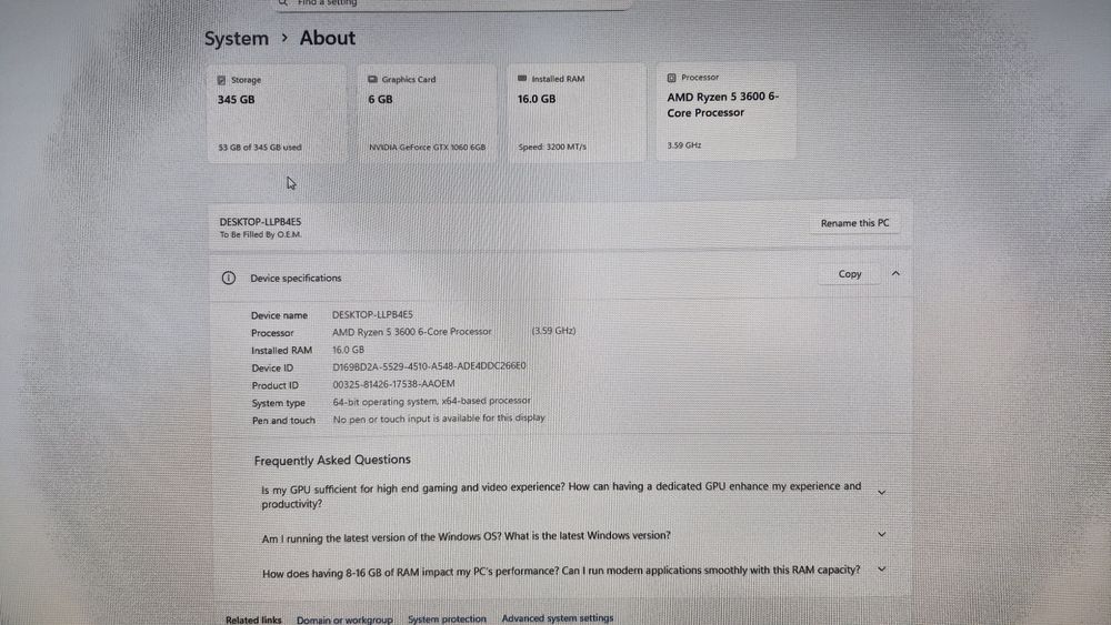 Компютър - Ryzen 5 / GTX 1060 6GB / 16GB RAM / SSD / Windows 11