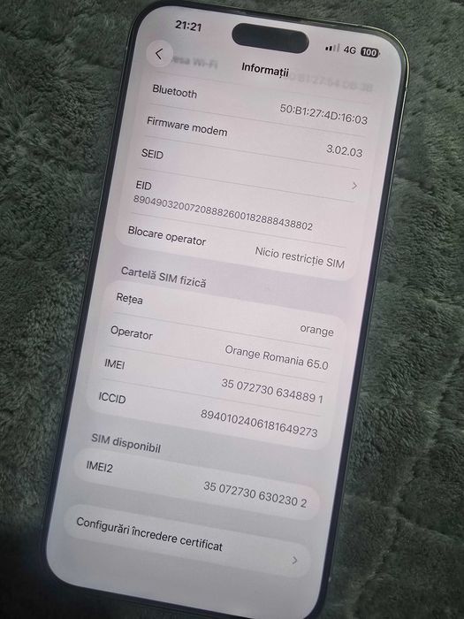 iPhone 15 Pro Max ,256Gb , 100%sanatate baterie , IMPECABIL !