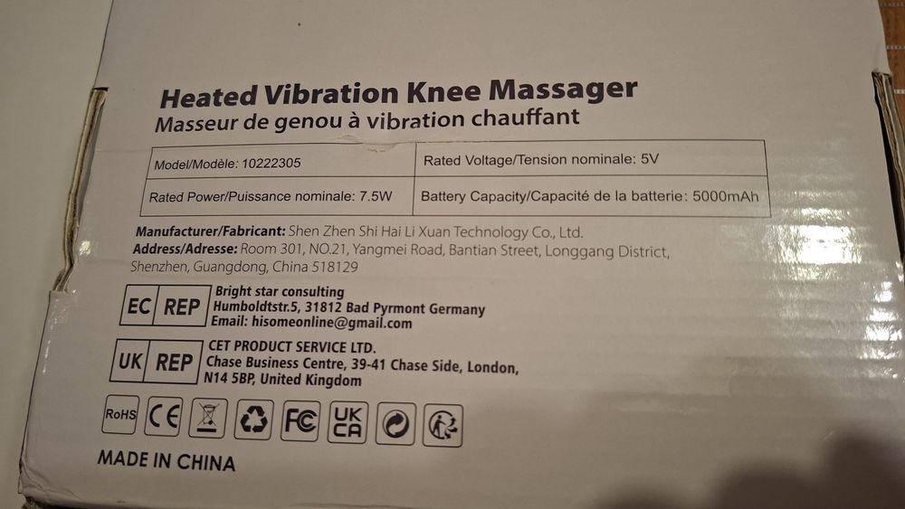 Aparat de masaj cu încălzire și vibrații tip genunchieră (umăr, cot).