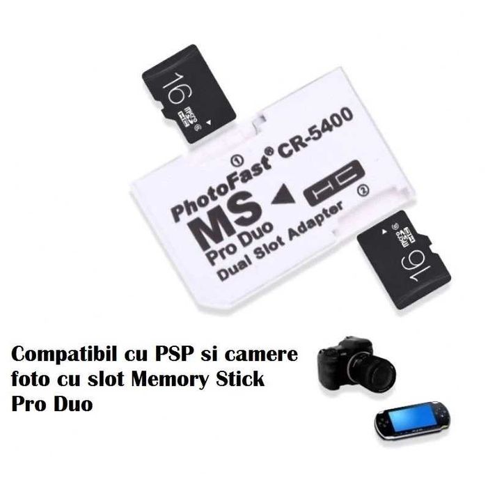 Adaptor dual 2x card memorie micro SD la Memory Stick Pro Duo pt PSP