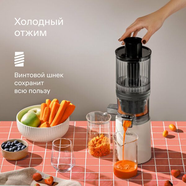 Шнековая соковыжималка с бессеточным фильтром Tuvio TJ04PM, бежевая