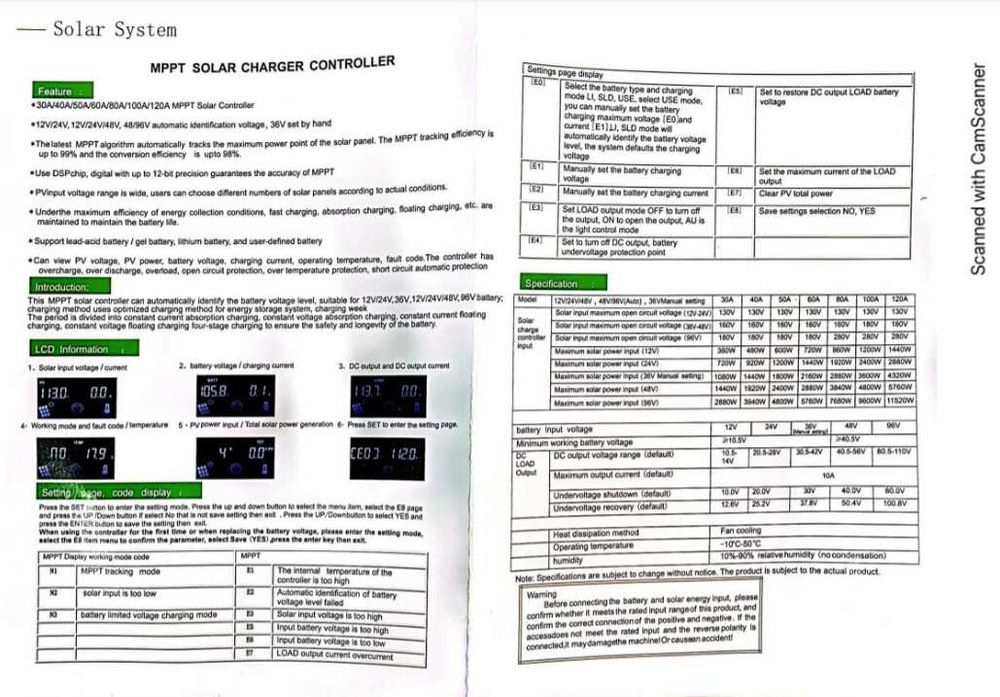 Controler solar MPPT 12V / 24V / 48V 60A