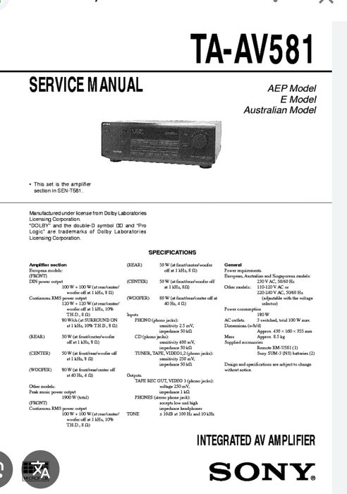 Amplificator SONY TA-AV581, 2.0 hifi,  5.1 ,woofer pasiv