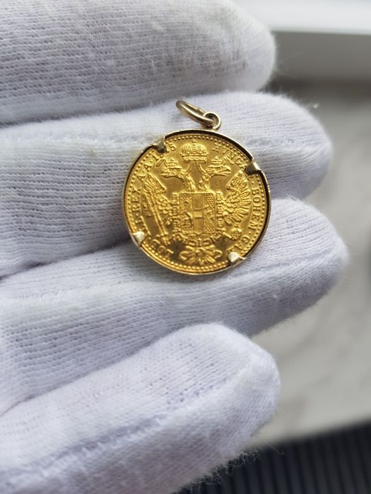 Pandantiv aur medalion moneda 1 dukat 1915 Franz Jozef