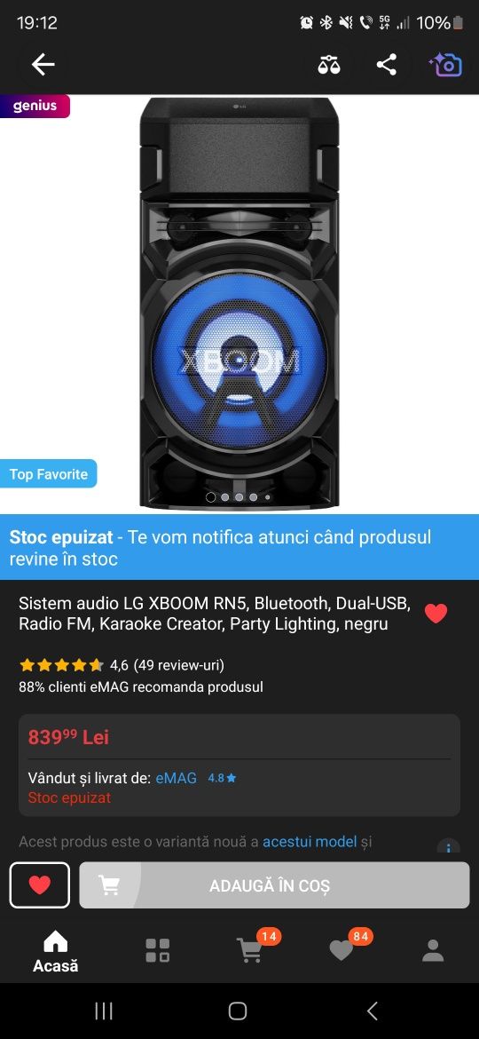 Boxa Sistem audio LG XBOOM RN5, Bluetooth, Dual-USB, Radio FM, Karaoke