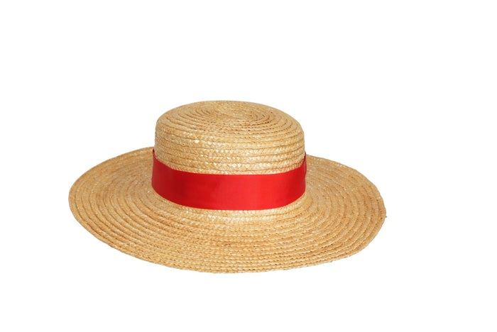 PĂLĂRIEPălărie
Elegantă din Paie cu Panglică Roșie și Broșă AlbinăPăla