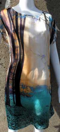 Rochie mini satinată cu mânecă scurtă, lejera, mărimea L, marca Promod