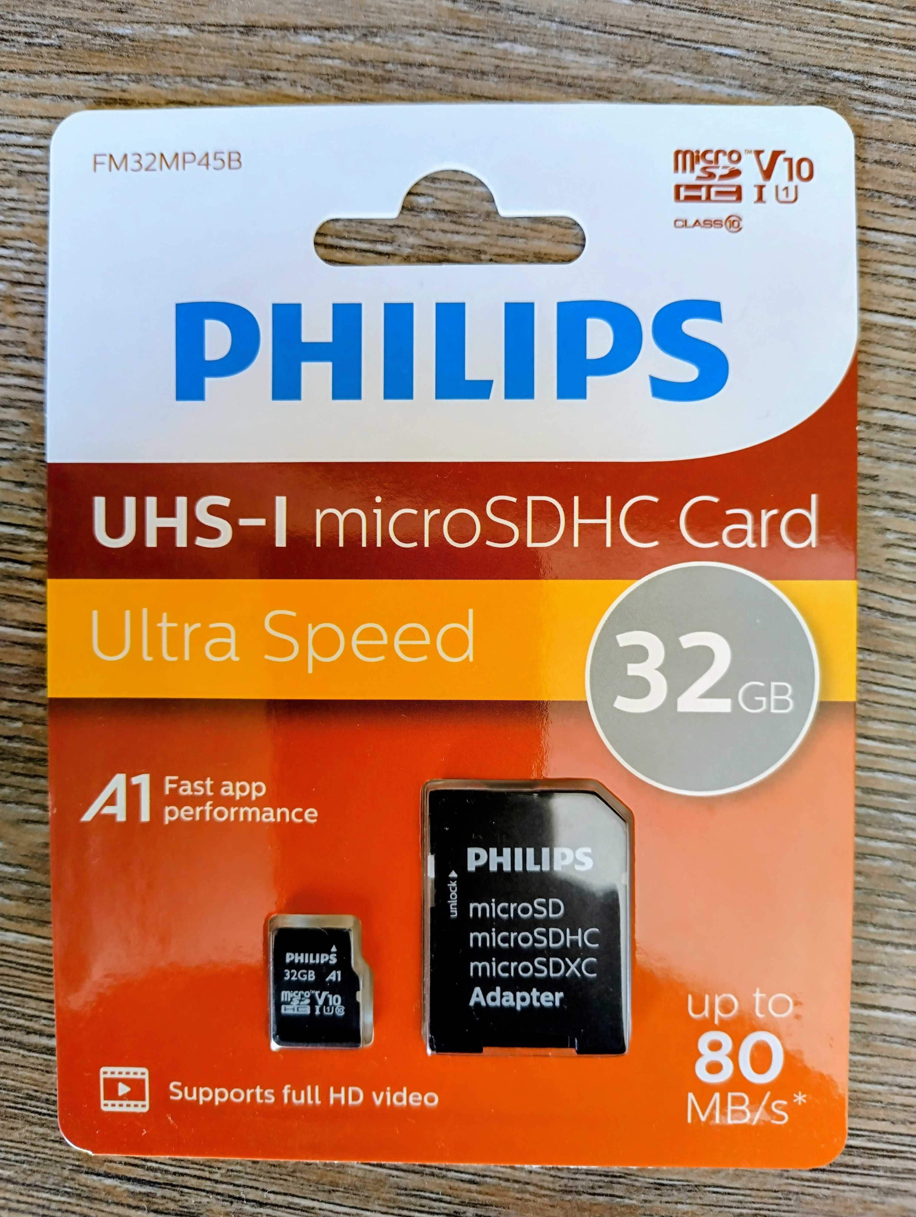 Карта памет Philips 32GB microSDHC Class 10 с адаптер бърза и надеждна