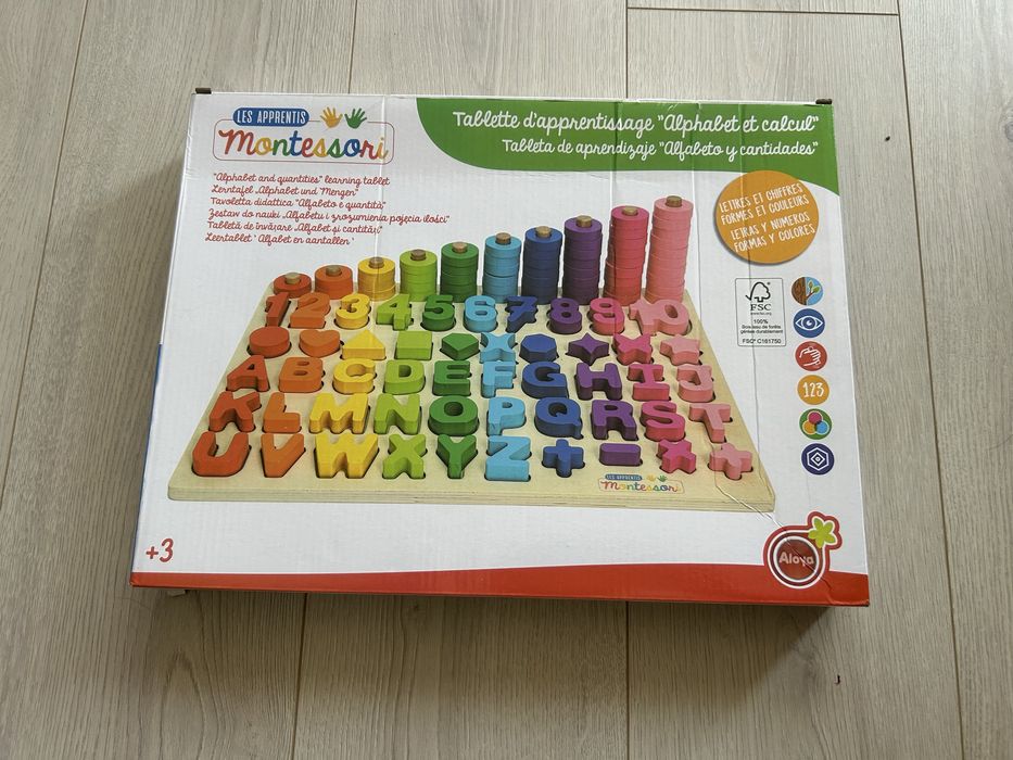 Joc lemn Montessori litere, cifre, forme