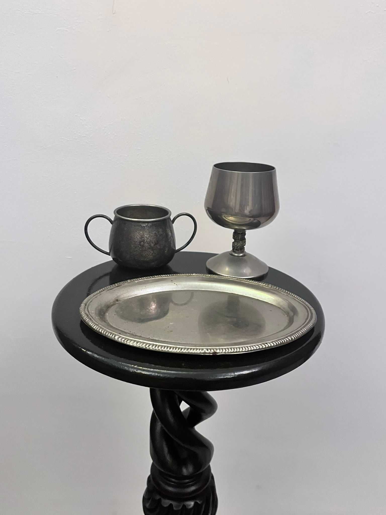 Set 3 piese metalic argintat tava letiera zaharnita bibelou bibelouri