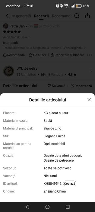 Cercei damă cu placare aurie două perechi diferite