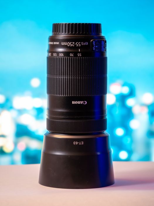 Obiectiv Canon EF-S 55-250mm IS STM + adaptor macro + UV