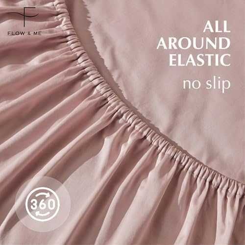 Нов Луксозен розов долен чаршаф памук сатен 400TC, за матрак до 35 см