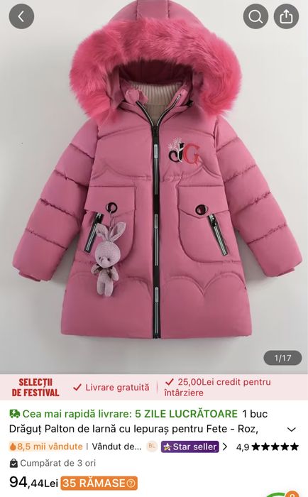 Geaca fetita pt iarna 7/8 ani