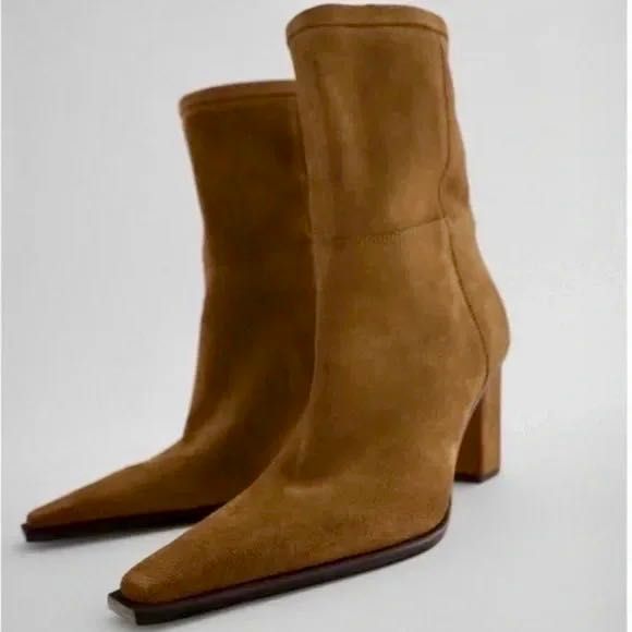 Botine Camel Piele Naturală Întoarsă Zara Neagră