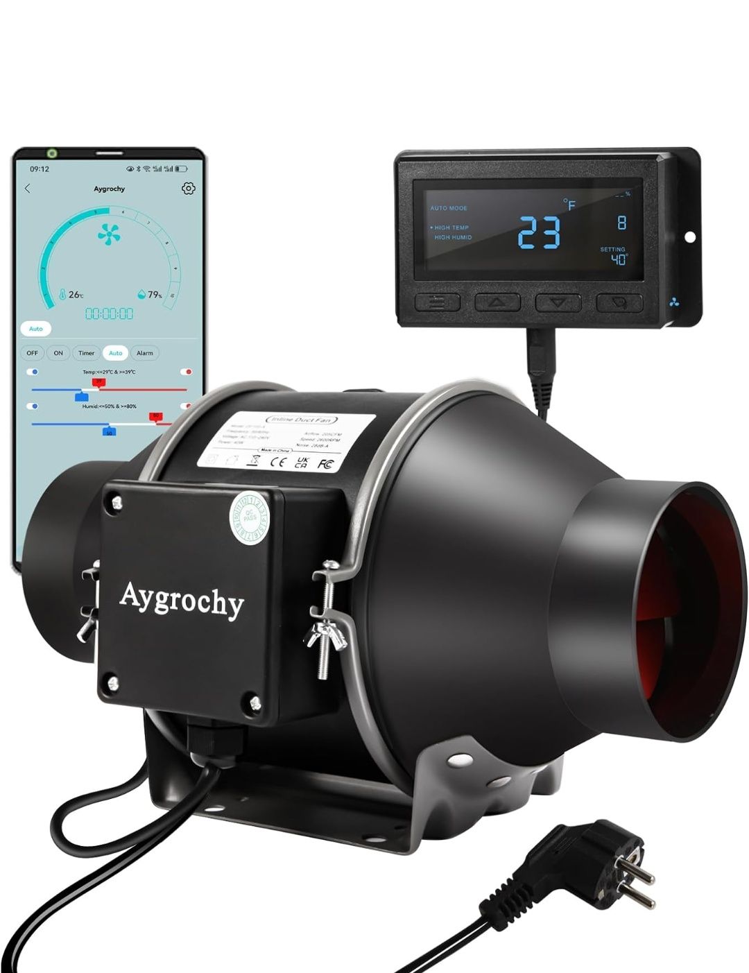 Ventilator pentru conducte Aygrochy 100 mm CONTROLAT prin aplicație cu