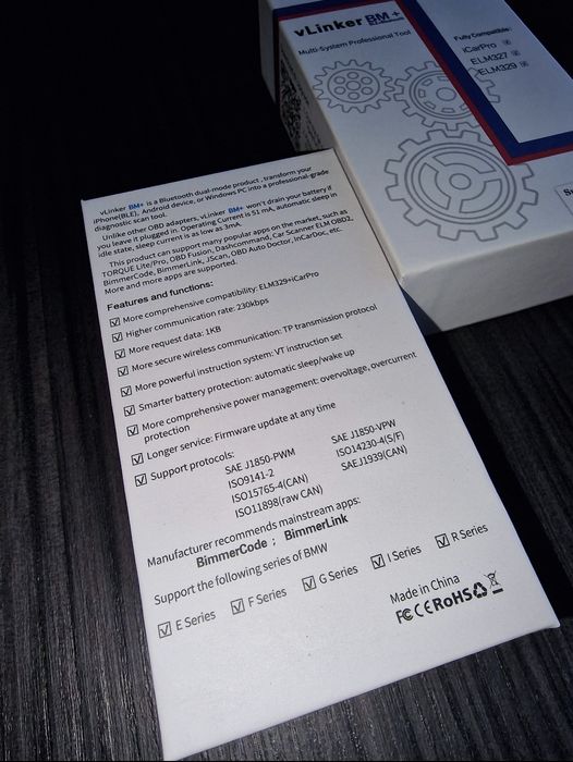 Diagnoza BMW VGate Vlinker BM+ BT BLE Bimmecode iphone Android NOU