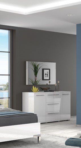 Comoda Piano , Alb lucios , 153 cm latime