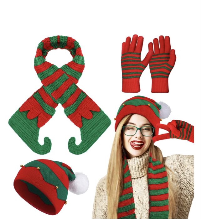 Новогодняя шапка, шарф и перчатки