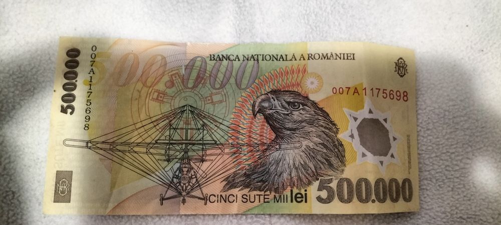 Bancnota de 500.000 lei cu seria A007 pentru colecționari, aproape nou