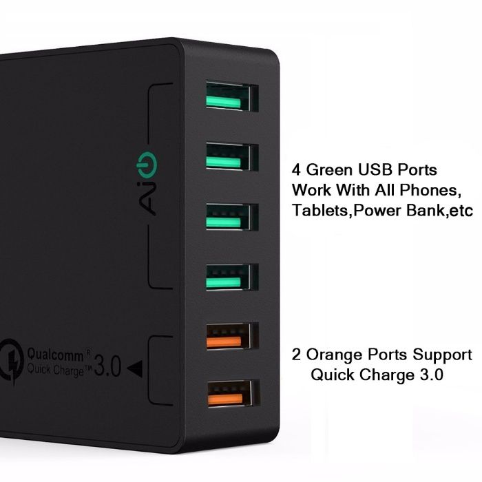 Универсално зарядно AUKEY Quick Charger 6 Ports USB Qualcomm® Quick Ch