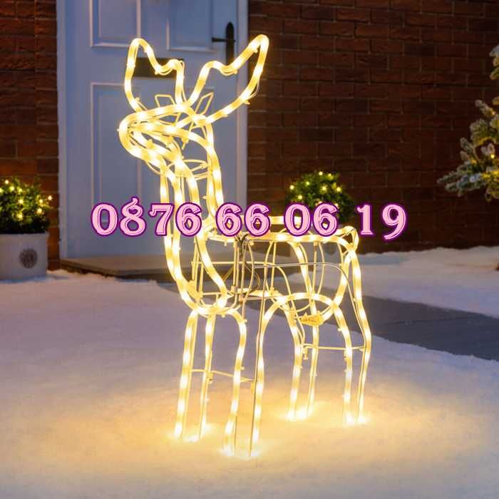 Коледен светещ елен, коледен елен височина 90 см, синя светлина