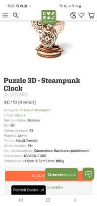 Joc puzzle 3D - Steampunk Clock
UGEARS