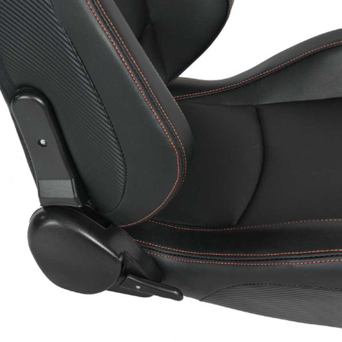Спортни седалки за автомобил, кожа, черни/с червен шев
