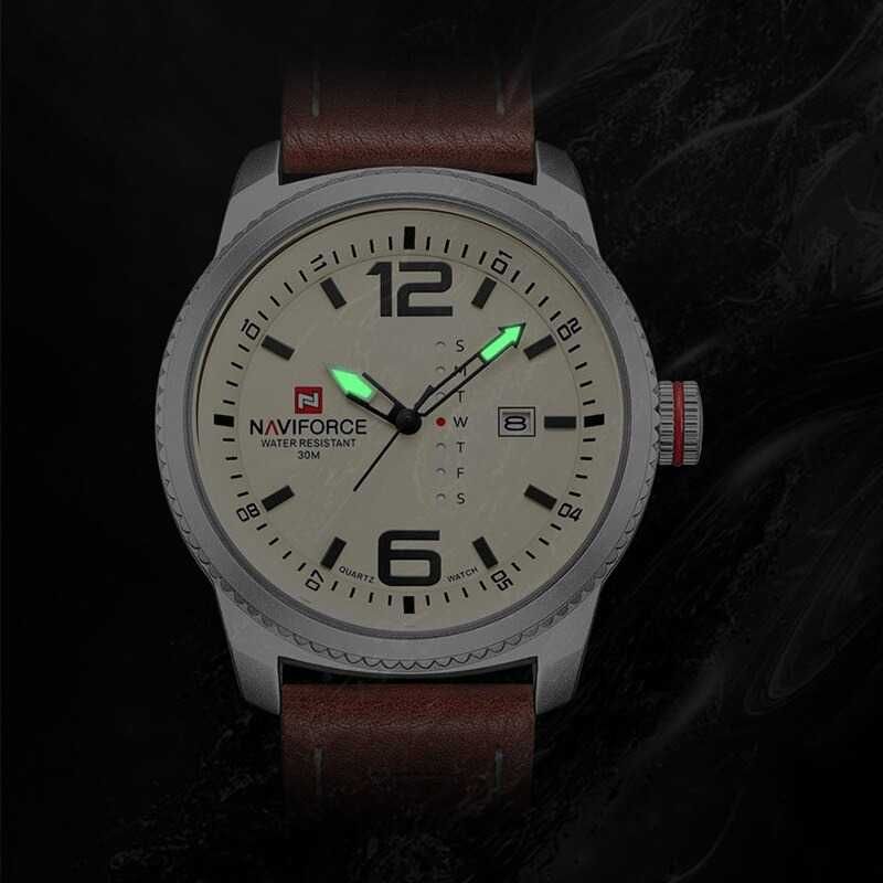 Мъжки часовник Naviforce, Кварцов, Аналогов, Естествена кожа