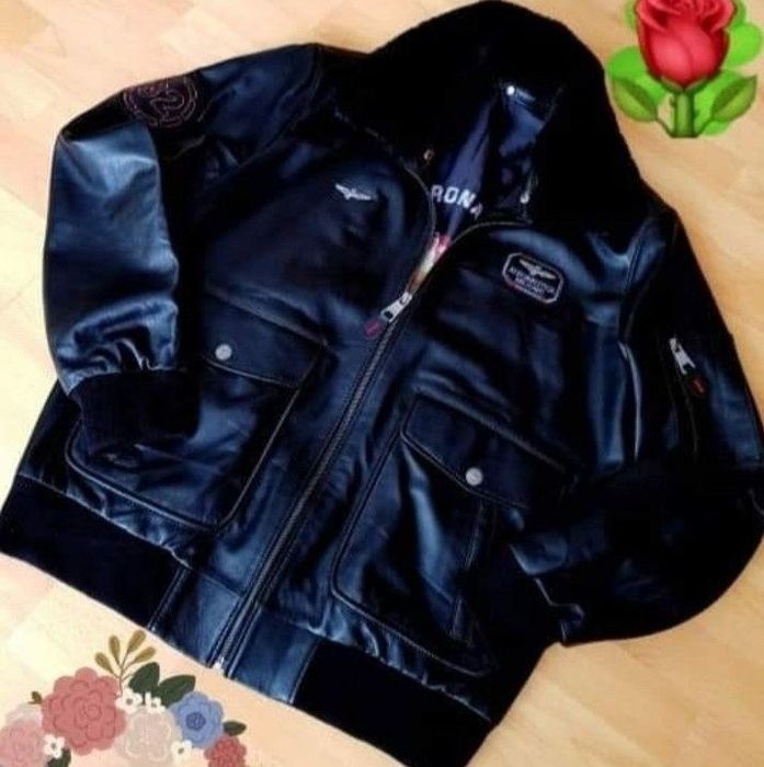 Geaca piele 100% naturala Aeronautica Militare/tip aviator,guler detas
