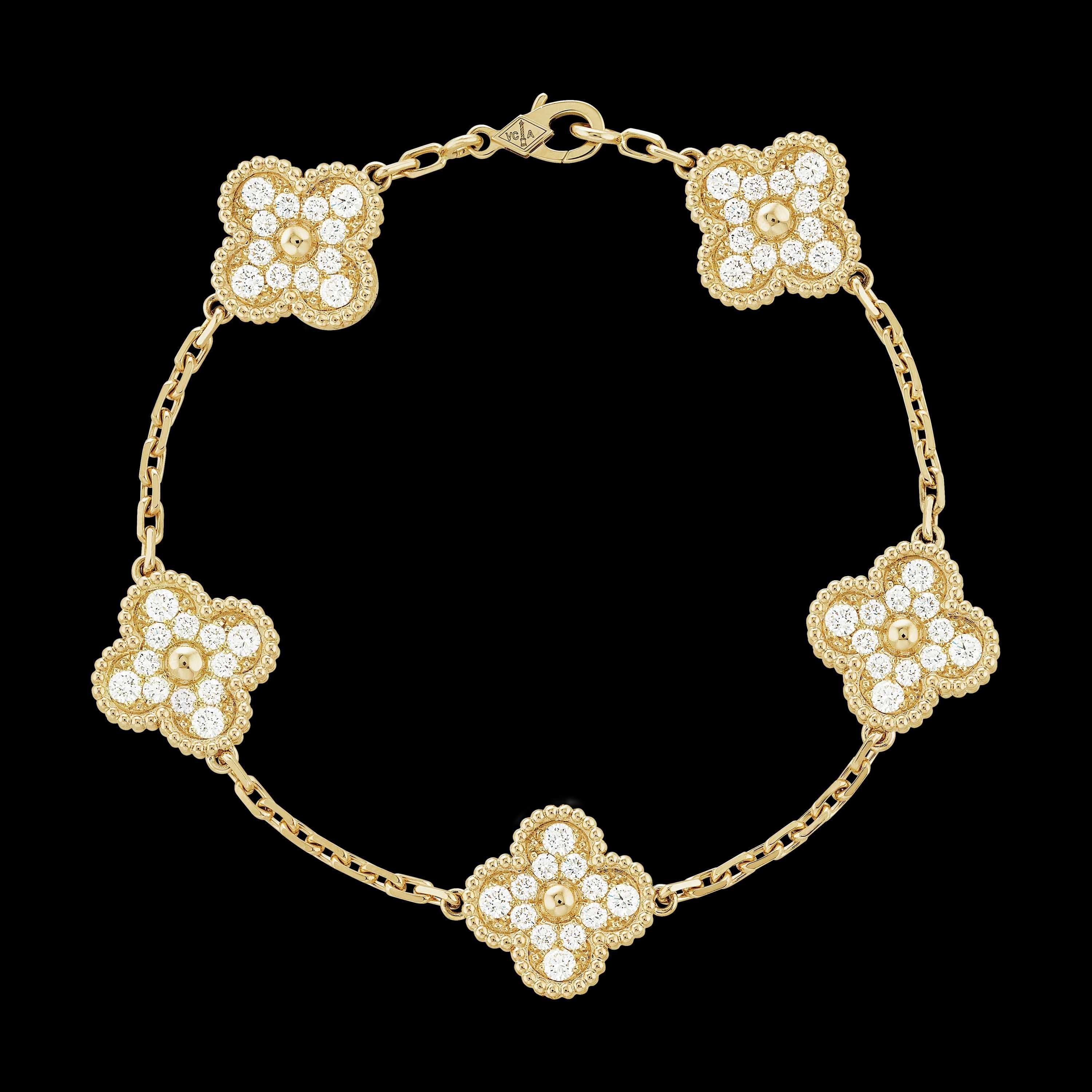 Van Cleef & Arpels VCA 5 Gold Diamond Vintage Alhambra Дамска Гривна