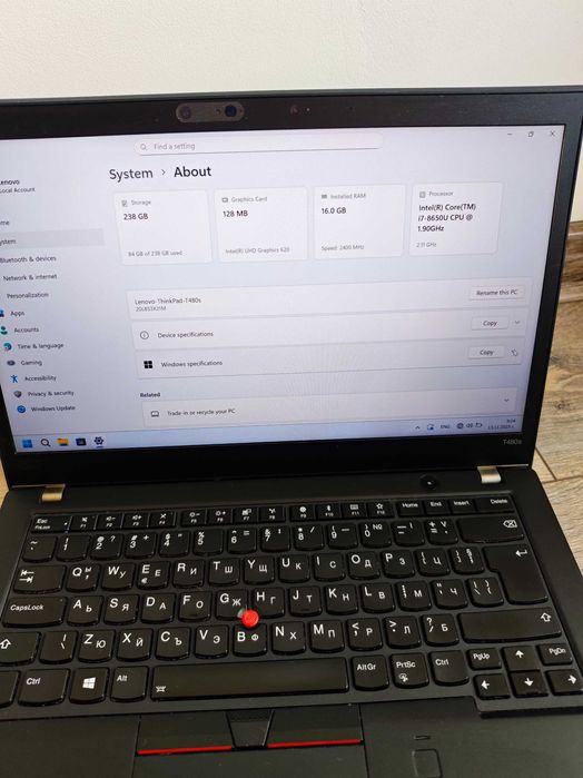 Lenovo ThinkPad T480s i7-8650U 16GB RAM, 256gb, 14" FHD лаптоп