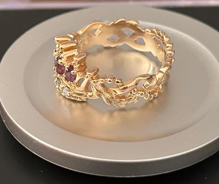 Inel din aur de 14K cu diamante și ametiste, designer