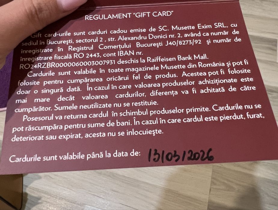 Card voucher cadou Musette 500 lei