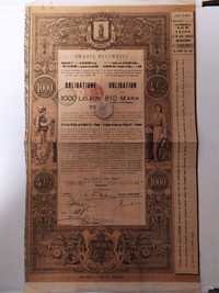 1000 Lei Aur 1898 810 Marci Obligatiune Orasul Bucuresti neincasata