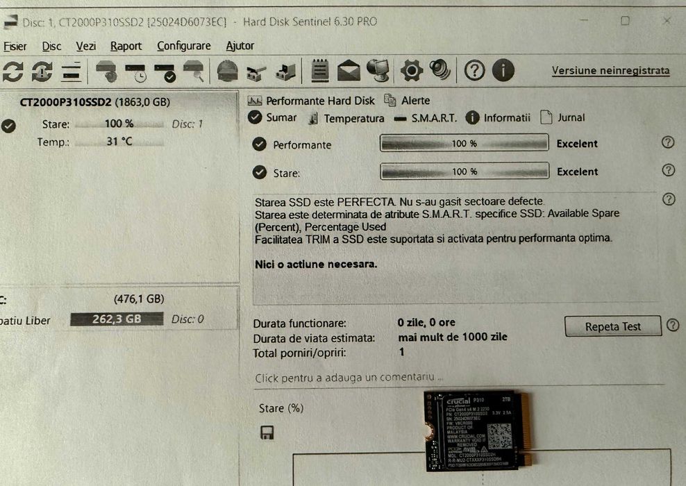 SSD Crucial P310, 2TB, PCI Express 4.0 x4, M.2 2230