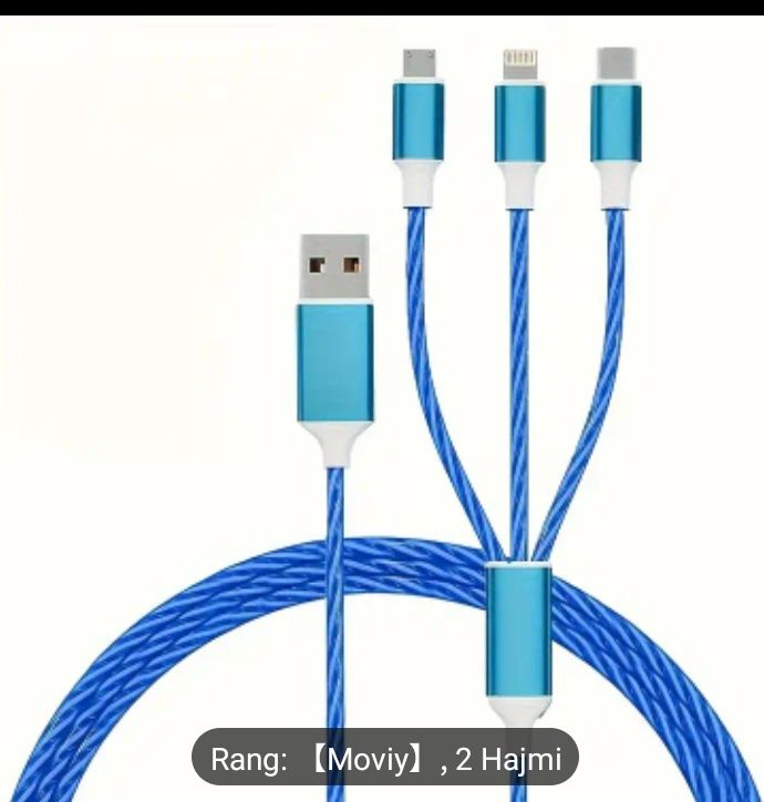 OLISHEN 3-in-1 USB kabeli, 12W zaryadlovchi, 1.2m/2m, iPhone Type C