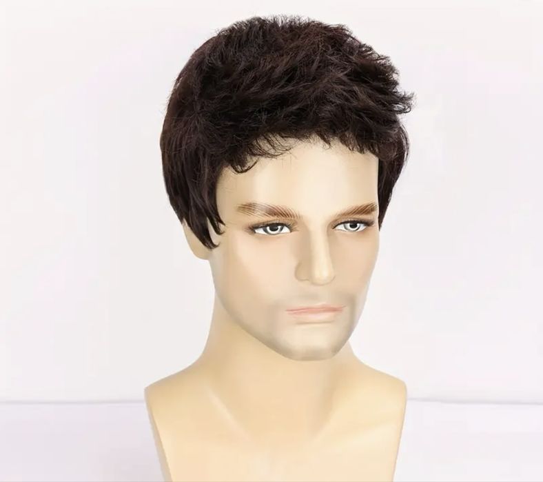 Мъжка перука - къса кафява коса – естествен вид , универсален размер