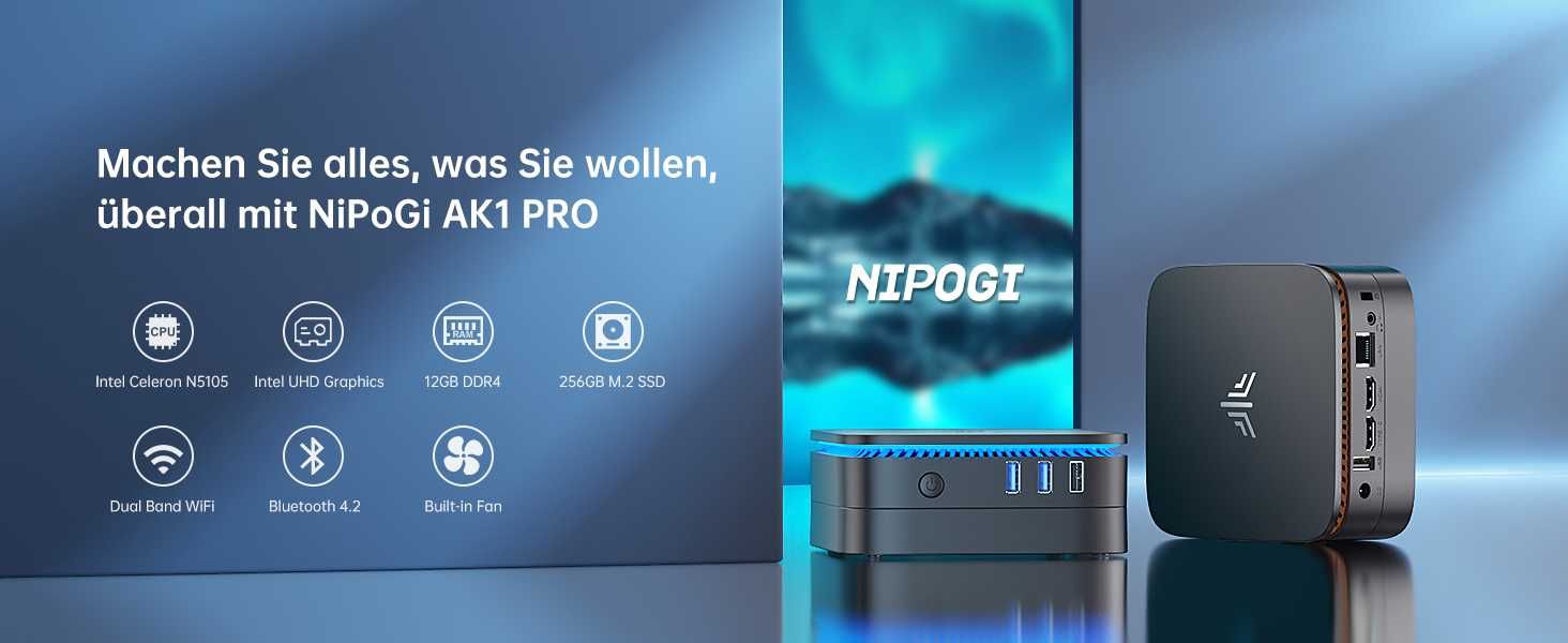 Mini PC NiPoGi black 12GB DDR4 128GB SSD M.2, Windows 11 Pro