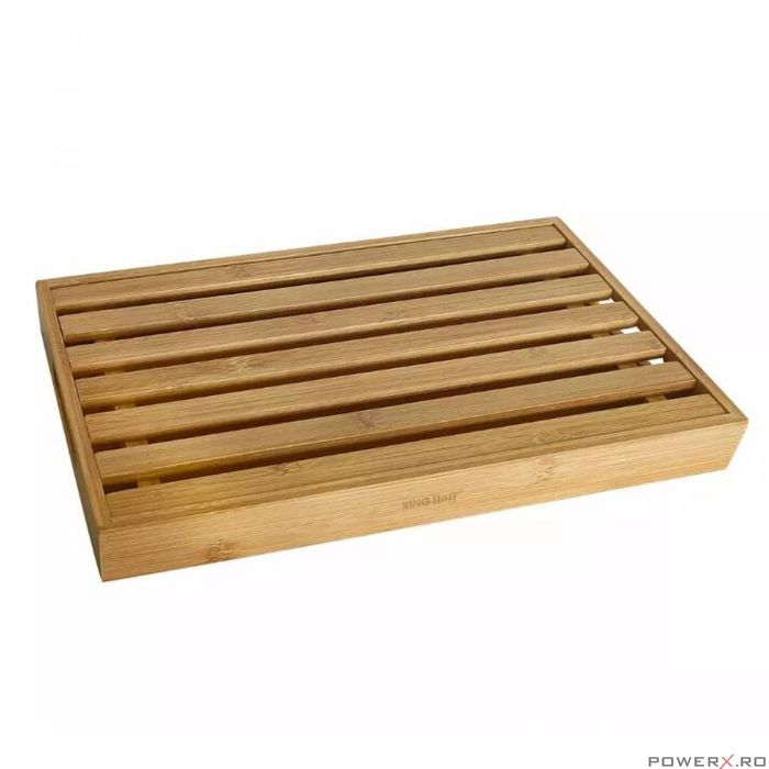 Tocator manual din bambus cu margini si tava pentru depozitat,