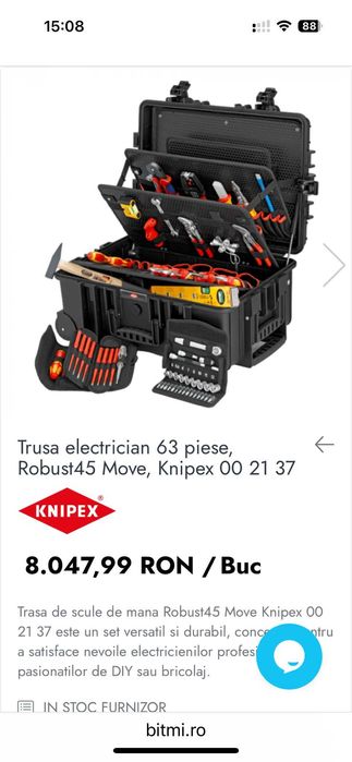 Vand trusa Knipex electrician 63 piese, Robust45 Move, 00 21 37 noua