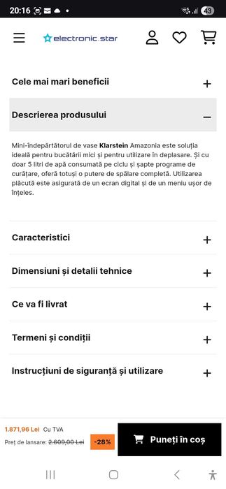 Amazonia, mini masina de spalat vase