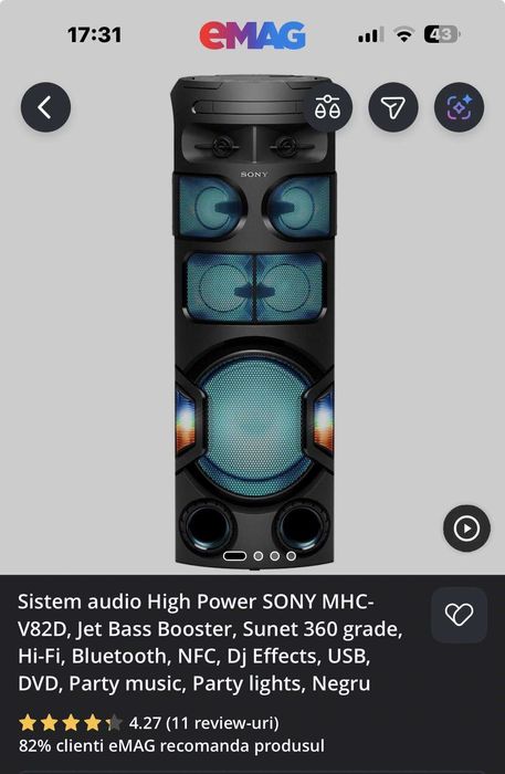 Sony MHC-V82D HighPowerAudio System, stare foarte bună funcțional 100%