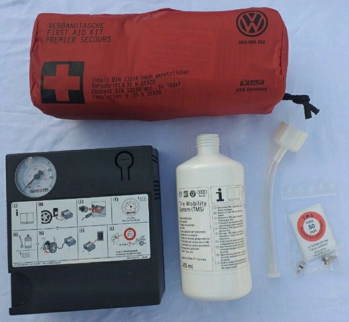 Kit pana Compresor auto umflat roti+solutie originale skoda Vw audi