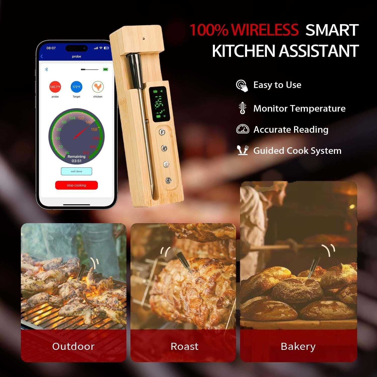 Bluetooth термометър за месо с LCD дисплей  и аларма CirSureas