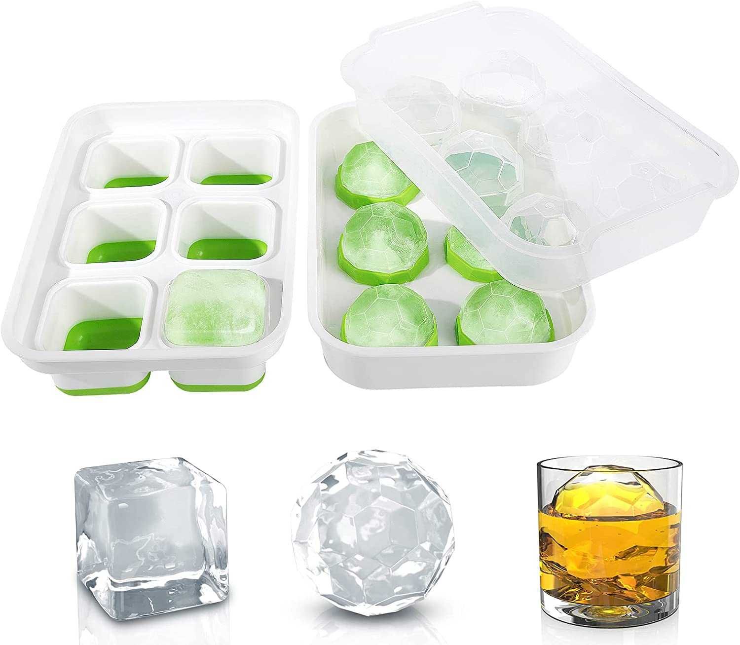 Set 2 tavi de gheață din silicon, pentru cuburi si bile de gheață