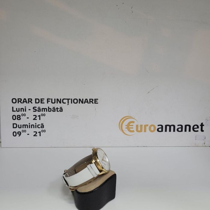 Tommy Hilfiger, Ceas rotund cu o curea de piele, alb -P-