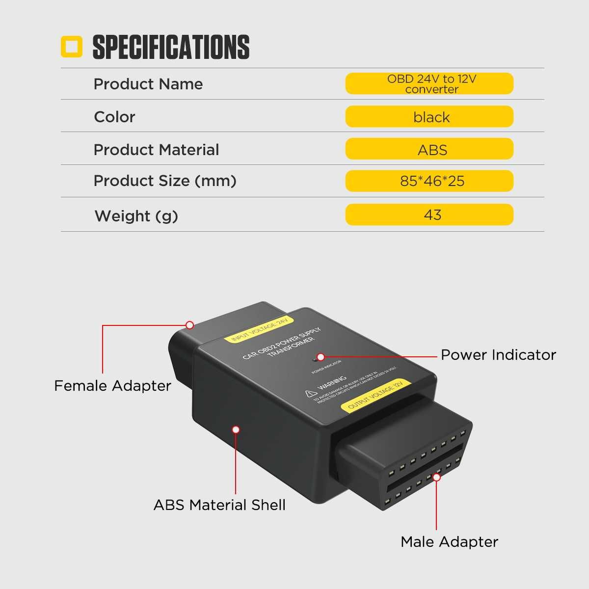 Адаптер 24V към 12V, OBDII, AUTOOL , преобразувател на захранване
