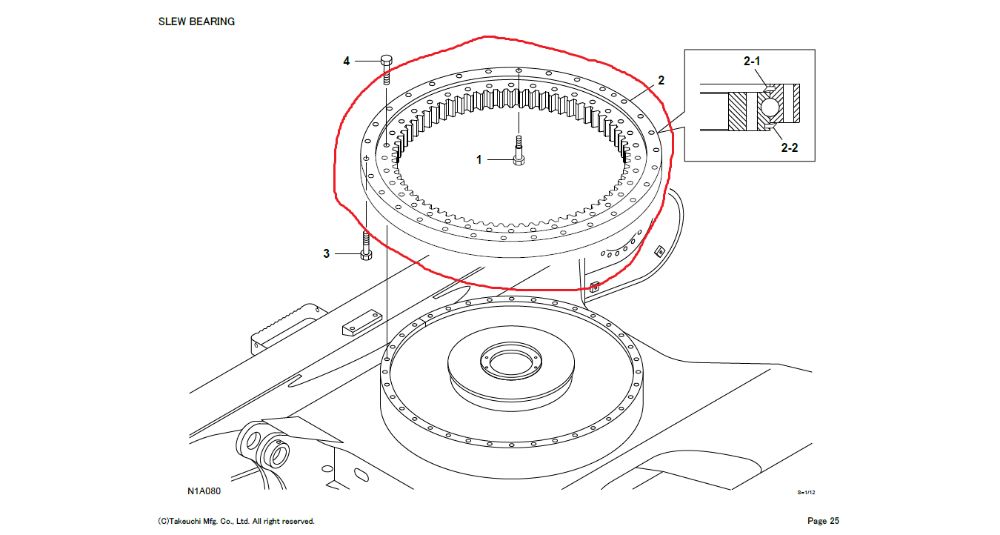 Rulment rotativ, Coroana de rotire excavator Takeuchi TB 1140