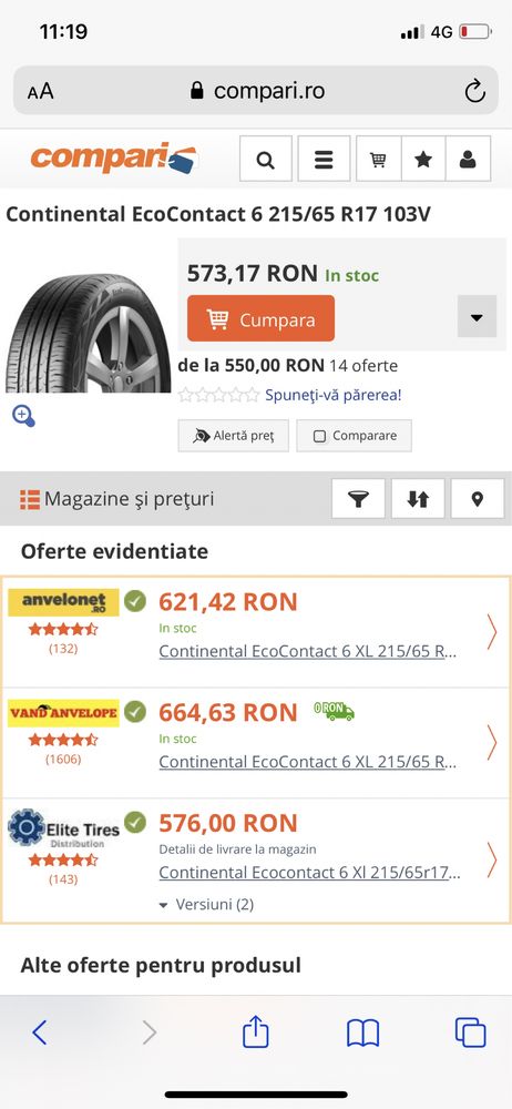 Set Anvelope Vara Noi 215 65 17 Conti Sport 6  Fabr Martie 2021